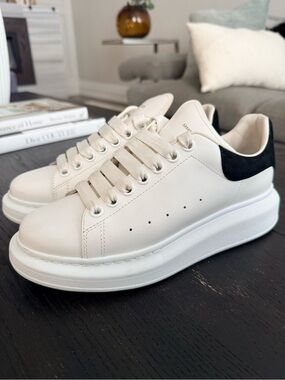 Alexander McQueen White Leather Platform Sneakers with Black Heel
